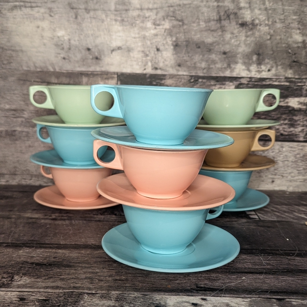 Set of 9 Melmac Melamine Teacups